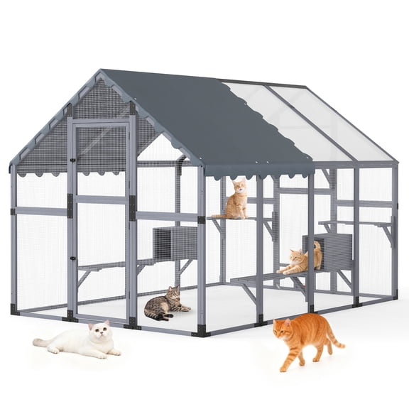 COZIWOW 108'' Super-Large Cat Catio Outdoor Wooden Cat Enclosure with Platforms, Condos, Bridges, Walk-in Door