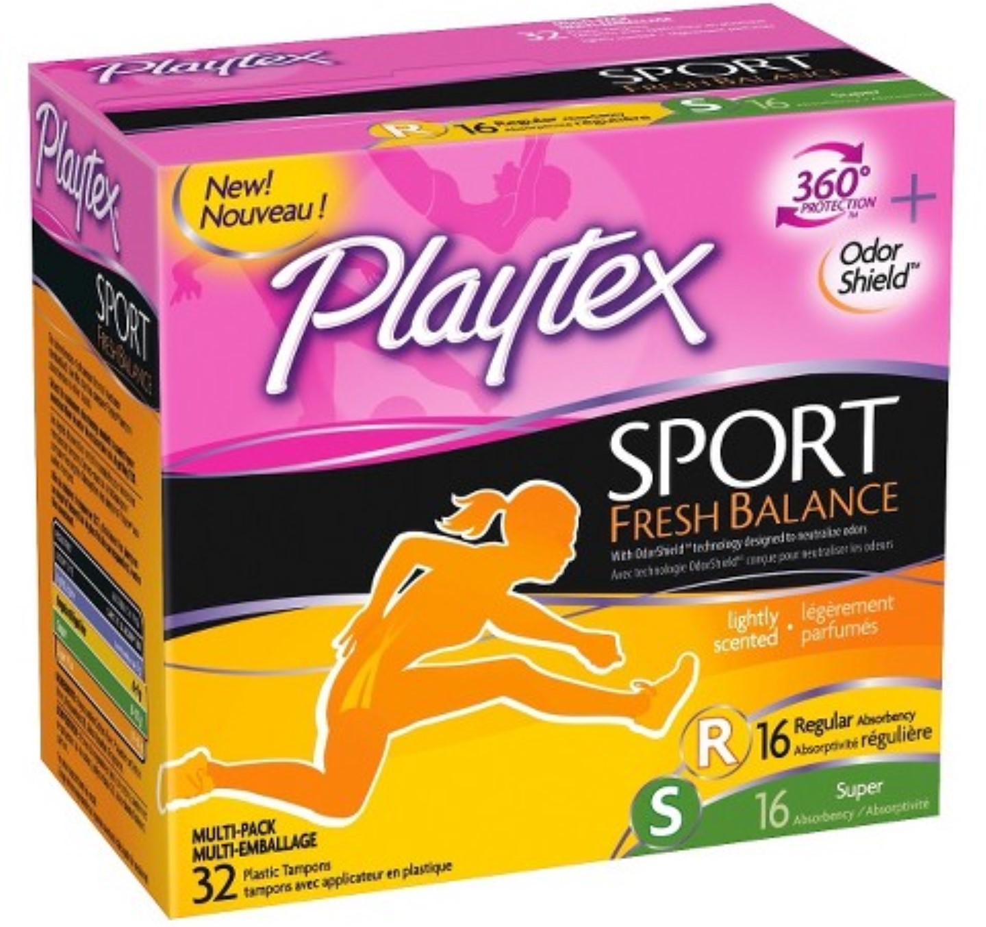 Playtex Sport Fresh Balance Tampon, Multipack, 32 ea (Pack of 2