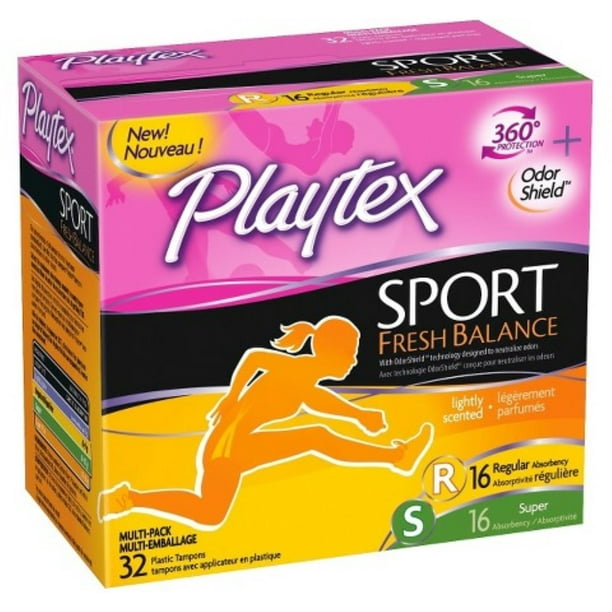 Playtex Sport Fresh Balance Tampon, Multipack, 32 ea (Pack of 2