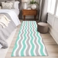 thumbnail image 4 of 2'x6' Rug Runners for Hallways Kitchen, Turquoise Grey White Non Slip Entryway Beside Floor Carpet Runner, Abstract Geometric Ocean Wave Stripe Washable Laundry Room Bedroom Throw Rugs Mat, 4 of 8
