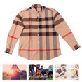 thumbnail image 4 of Camisa de manga larga a cuadros con botones, transpirable, ajuste regular, camisa de negocios con bolsillo frontal para hombre, color beige a cuadros XXXL-1 pieza Sailing, 4 of 10