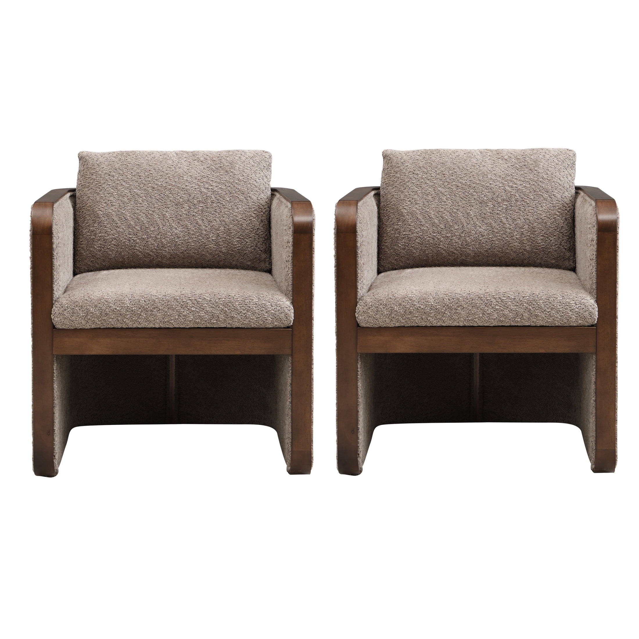 Christopher Knight Home 25.25" Modern Boucle Dining Chair with Pillow Back, Walnut+Taupe, Set of 2