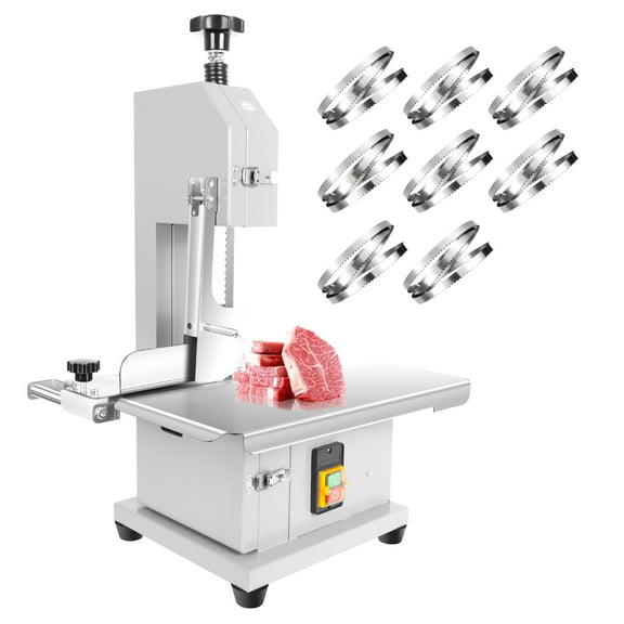 Meat Saw Machine 1000W - 8 Stainless Steel Blades, 19"x14" Workbeach, 0.04-3.9 Inches Cutting Thickness, Commercial Frozen Meat Cutting Solution for Various Meats