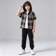 thumbnail image 5 of Loopsun Toddler Boys Fall Casual Outfit Plaid Short Sleeve Hooded Top and Pants Outwear Sets 2-3 Years, 5 of 5