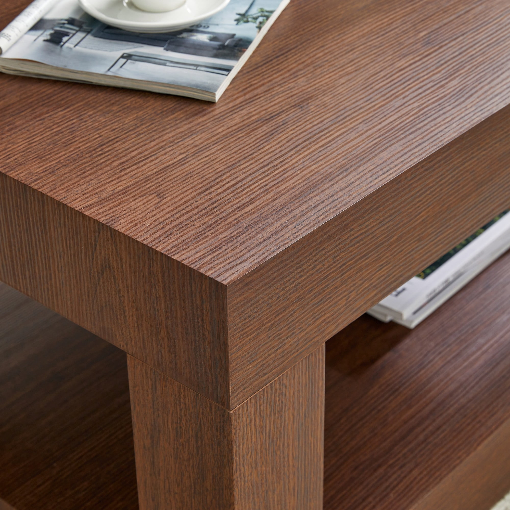 Alvantor Coffee Table Modern 2-Tier with Open Shelf for Living Room, 40"x21"x18", Walnut