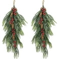 thumbnail image 2 of Guvpev 2Pcs Artificial Christmas Teardrop Swag with Berry & Pinecones, Faux Norfolk Pine Branch Teardrop Door Swag, Real Touch Norfolk Pine Greenery Wreath Staircase Swags for Christmas Decorations, 2 of 14
