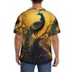 thumbnail image 3 of Balery Elegant Gold Leaf Peacock Camisa Casual de Manga Corta con Botones para Hombre, Texturizada, Estilo Cubano, para Playa, Verano-Large, 3 of 5