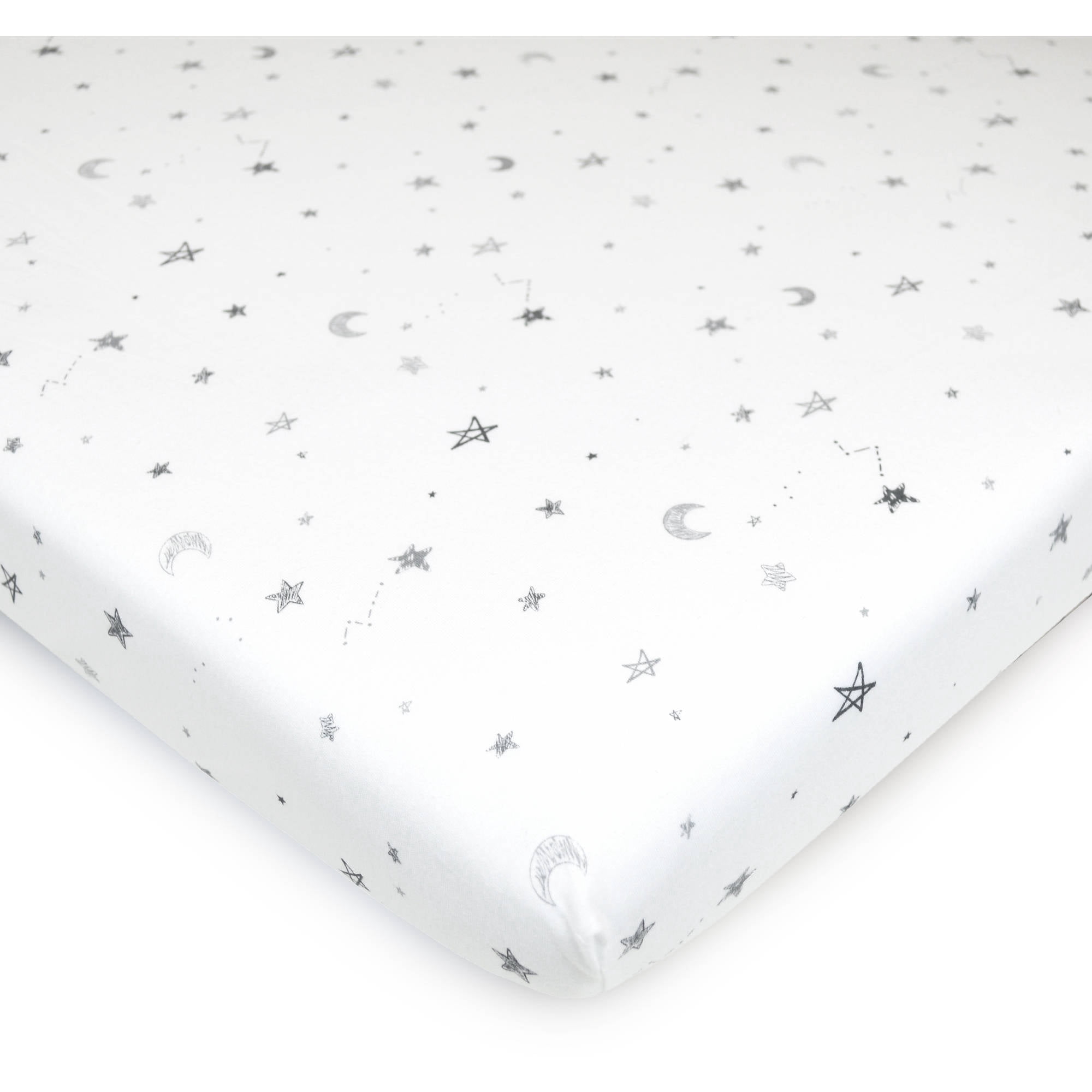 American Baby Company 100% Natural Cotton Fitted Pack and Play Sheet 39" x 27" - Soft & Breathable Pack N Play Sheet for Playpen, Playard & Mini Crib Mattress, Grey Stars and Moons, for Boys & Girls