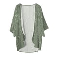 thumbnail image 4 of LEKODE Women Open Front Chiffon Kimono Cardigan, Mid Length Loose Outerwear with 3/4 Flare Bell Sleeve and 3D Floral Embroidery, Lightweight Sun Protection Cover Up for Beach Swim Vacation Green L, 4 of 5