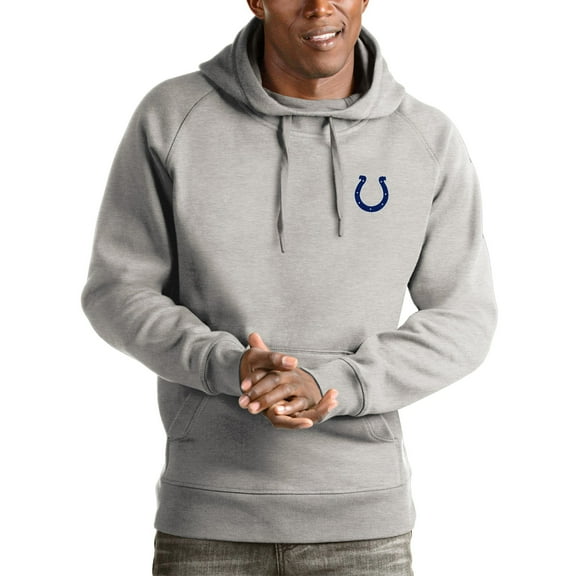 Men's Antigua Heathered Gray Indianapolis Colts Logo Victory Pullover Hoodie