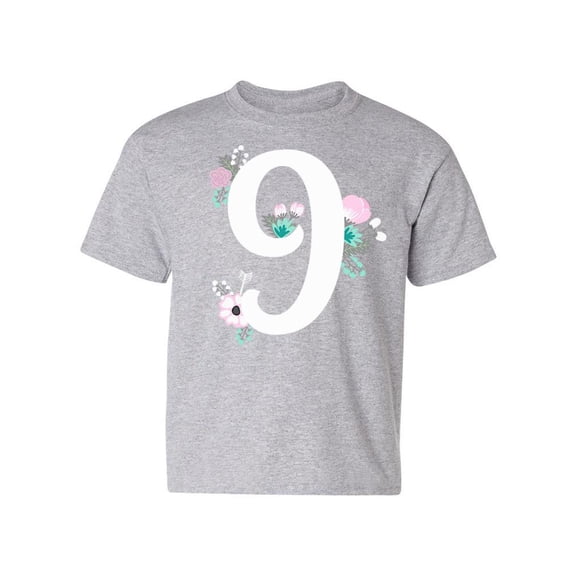 Number 9 With Flowers T-Shirt Juniors -Image by Shutterstock,  x-Large
