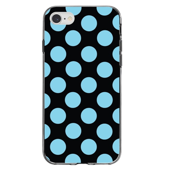 DistinctInk Clear Shockproof Hybrid Case for iPhone 7 8 SE (2020 Model) 4.7" Screen TPU Bumper Acrylic Back Tempered Glass Screen Protector - Black Blue Polka Dots