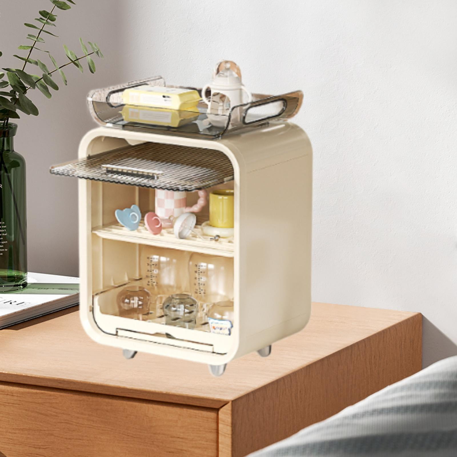 TISHITA Storage Bottle Storage Rack Removable Drain Tray Portable with Door Organizer Drying Rack for Bedroom Beige Tall