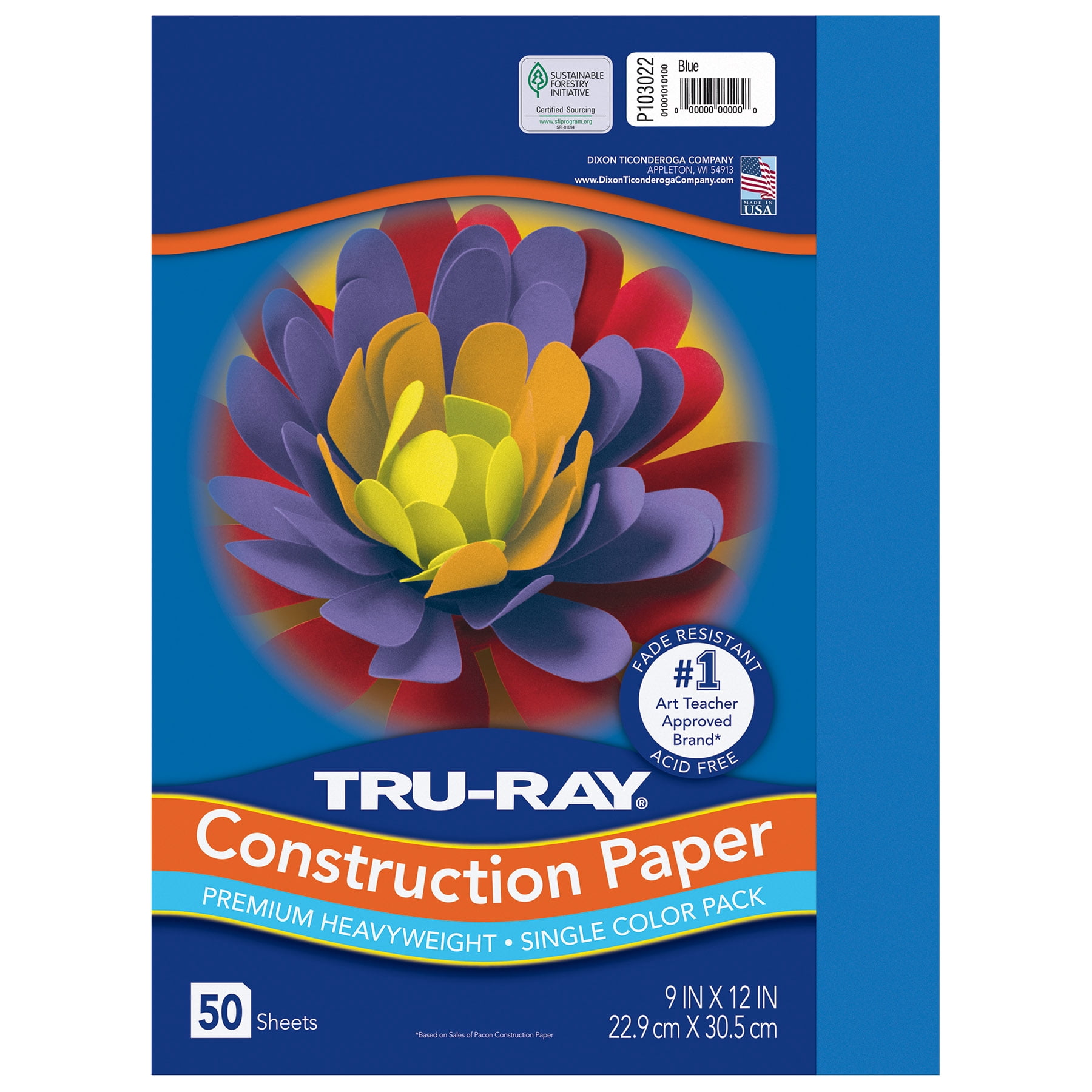 Tru-Ray Construction Paper, Heavyweight, Blue, 9" x 12", 50 Sheets Per Pack, 5 Packs