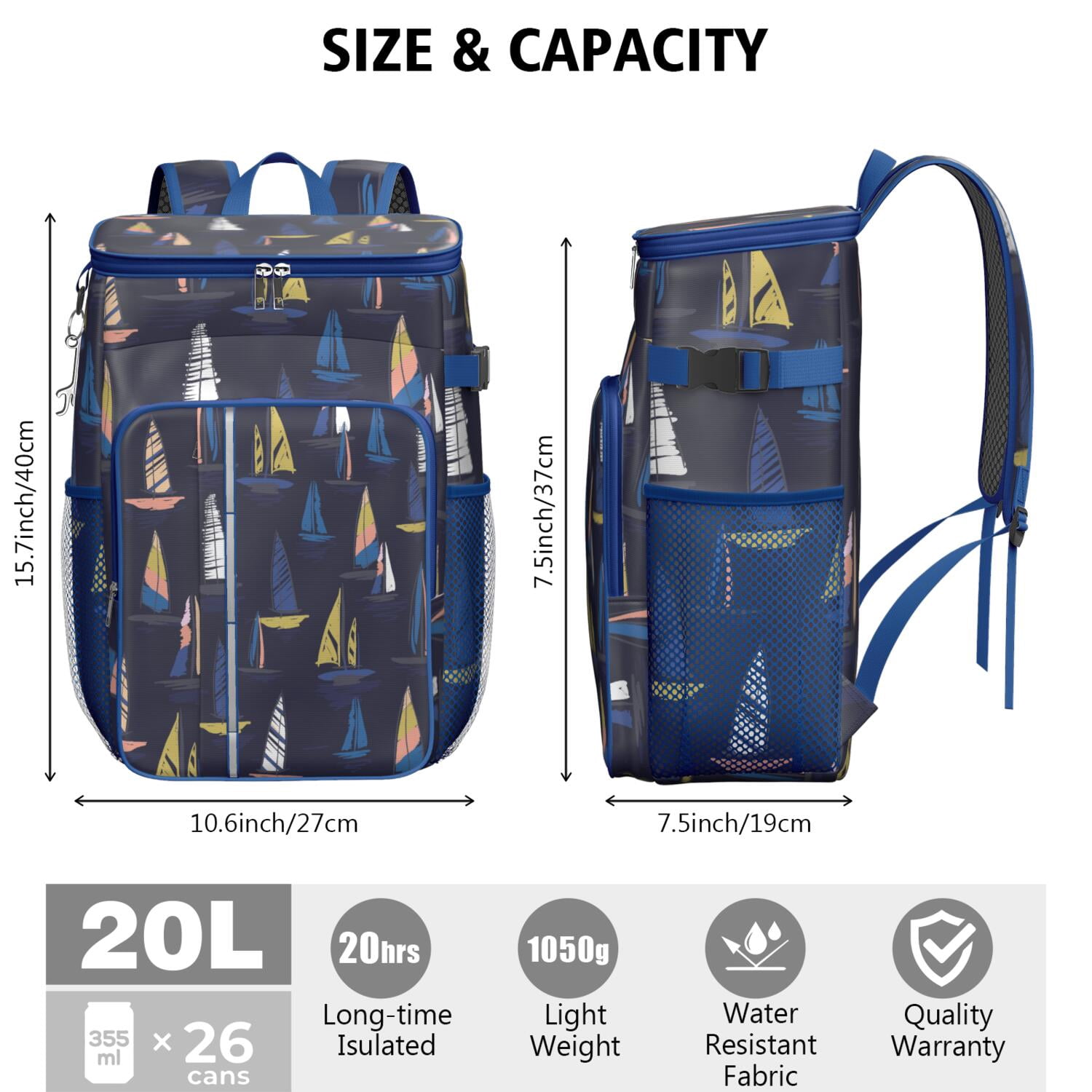 Coastal Paradise Insulated Backpack Cooler - Lightweight 20L Picnic Backpack for Beachgoers & Outdoor Enthusiasts