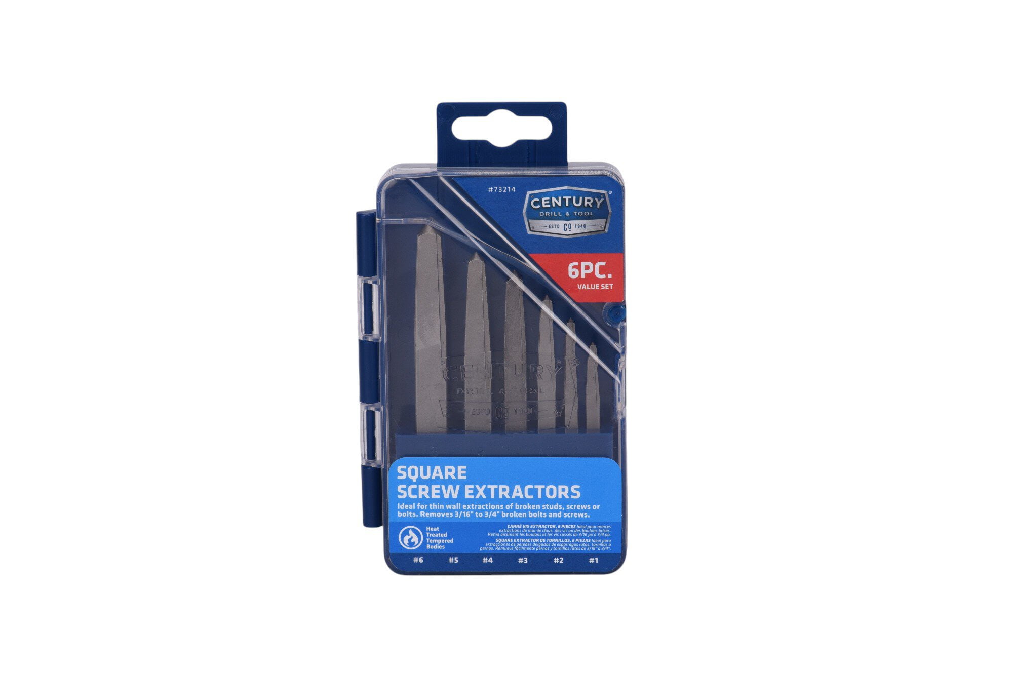 Century Drill & Tool 73214 6-Piece Square Flute Screw Extractor Set, #1 - #6, for Extracting Broken Screws and Bolts Without Damaging Threads