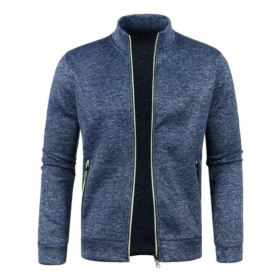 Kureaily Men's Full Zipper Casual Stand Collar Sweater Knit Long Sleeve Sweater