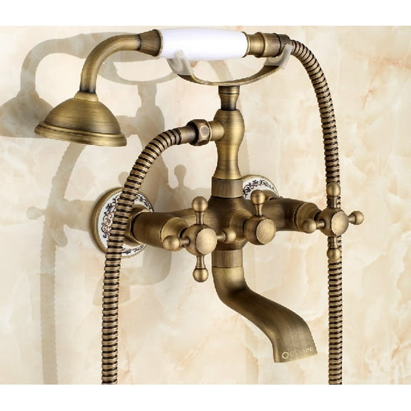 Juno Solid Brass Antique Design Claw Foot Wall Mount Bathtub Faucet