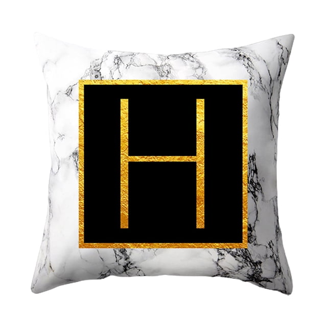 Funda de cojín elegante con diseño de mármol y letras doradas, 45x45cm, tela suave y moderna, ideal para decoración de interiores.