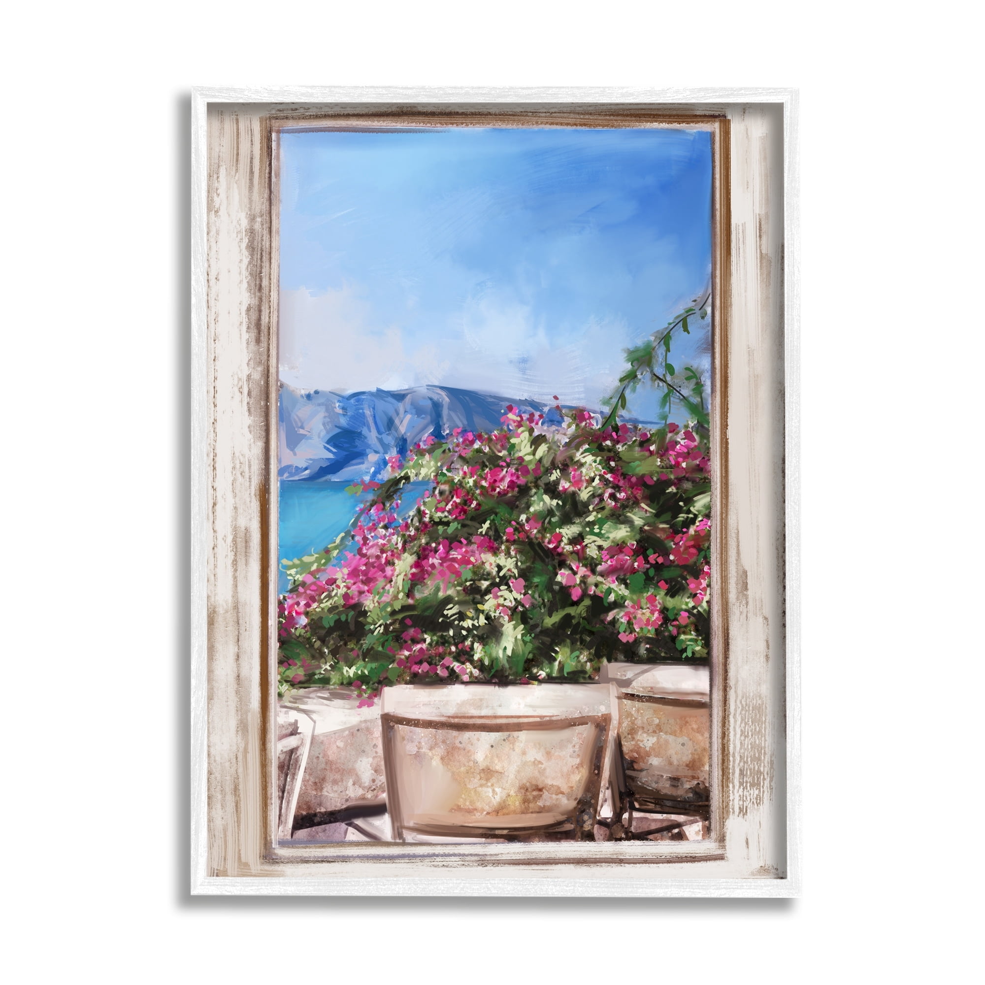 Stupell Industries Through Window View Seaside Flower Garden Scene Painting White Framed Art Print Wall Art, Design by Ziwei Li