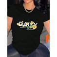 thumbnail image 1 of Women's T Shirts Summer Tops Simple Heart Graphic Shirts Sayings Short Sleeve Vacation Casual Blouse Thankful teeDaisy Fresh" Floral Graphic Women's Black T-Shirt - Casual & Sporty Round Neck Short, 1 of 7