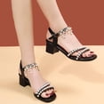 thumbnail image 4 of Womens Chunky Block Heeled Sandals Pearls Rhinestone Fringe Pendant Party Wedding Shoes Fashion Open Toe Ankle Strap Mid Heels, 4 of 5