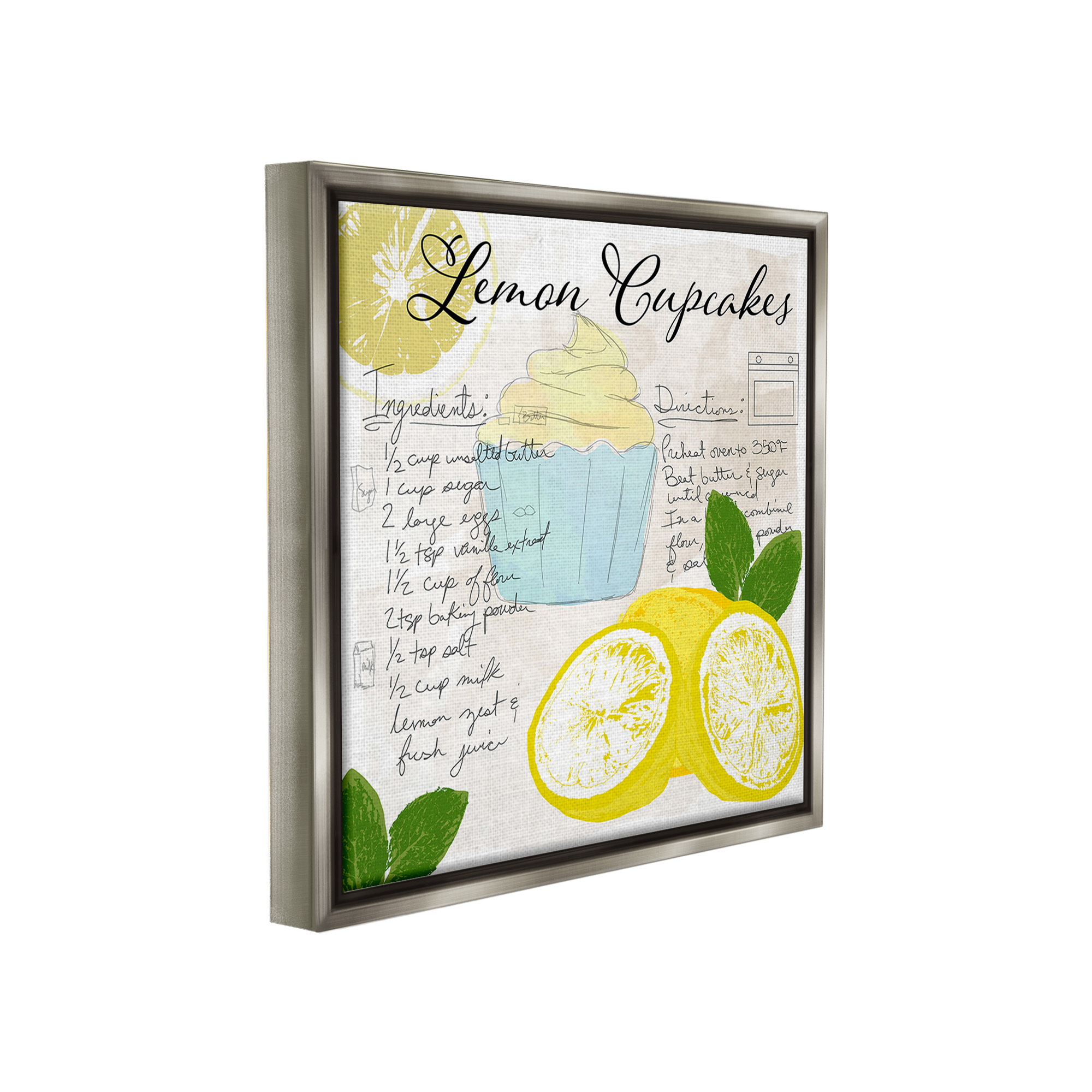 Stupell Industries Lemon Cupcake Recipe Food & Beverage Painting Gray Floater Framed Canvas Art Print Wall Art, 25 x 25