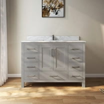 MEDUNJESS 48" Bathroom Storage Vanity Cabinet with Sink & Faucet Hole,Multi-Functional Bathroom Vanity with 2 Doors ＆ 9 Drawers(Gray)