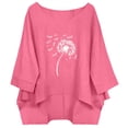 thumbnail image 2 of Linen Tops for Women Retro Embroidered Summer Boho Peasant Blouses 3/4 Sleeve Round Neck Casual Loose Fit Clothes Cute Tops For Women, 2 of 6