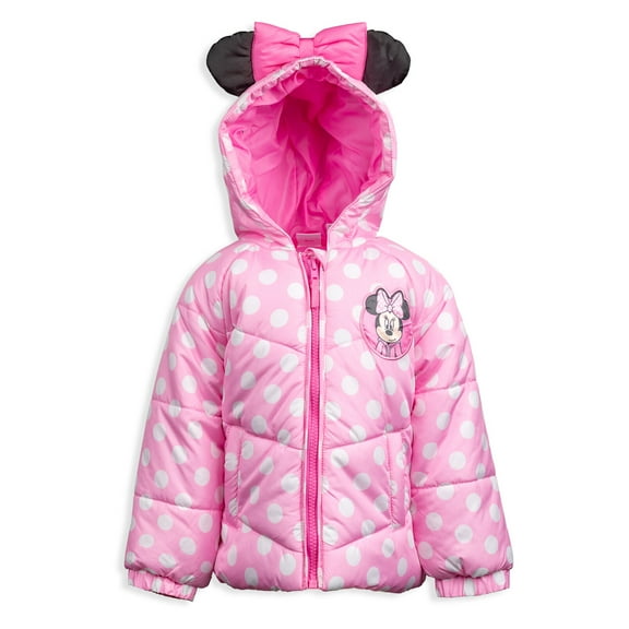 Disney Minnie Mouse Toddler Girls Zip Up Puffer Jacket Toddler to Little Kid