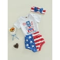 thumbnail image 3 of Gzhioc Infant Layette for Fourth of July, White Short Sleeve Romper, Shorts and Bow Knot Headdress, 3 of 9