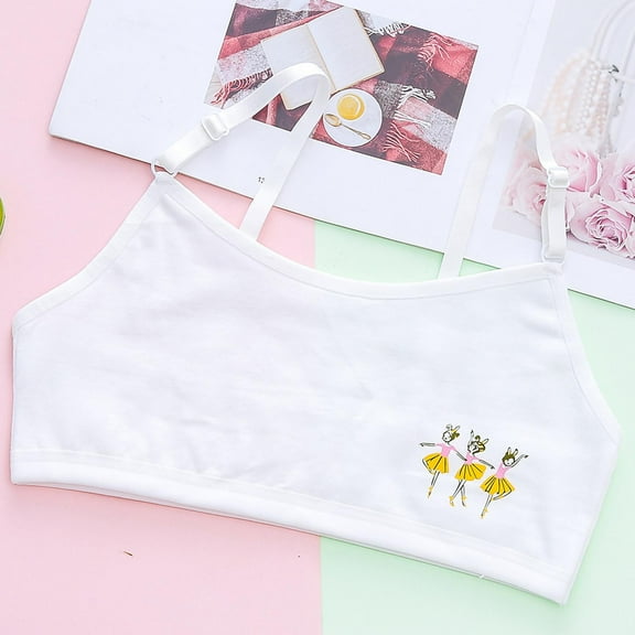 Training Girls Bras for Teens Children Girls Cotton Bra Soft Comfortable Breathable Seamless Thin Training Cute Graphic Bras Underwear Tops White M
