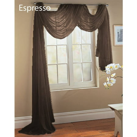 Elegant Swag Valance - 1 PC SOLID BROWN Hotel High Quality Elegant Window-Sheer Scarf Valance swag topper (37