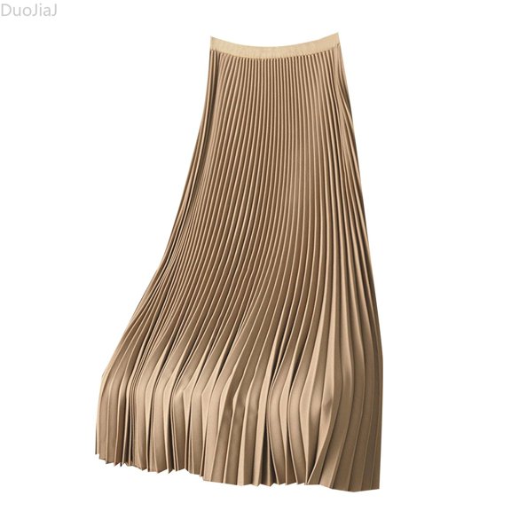 DuoJiaJ Women's Pleated Skirts Elastic High Waist Flowy A Line Maxi Long Skirt Beige XXXXL