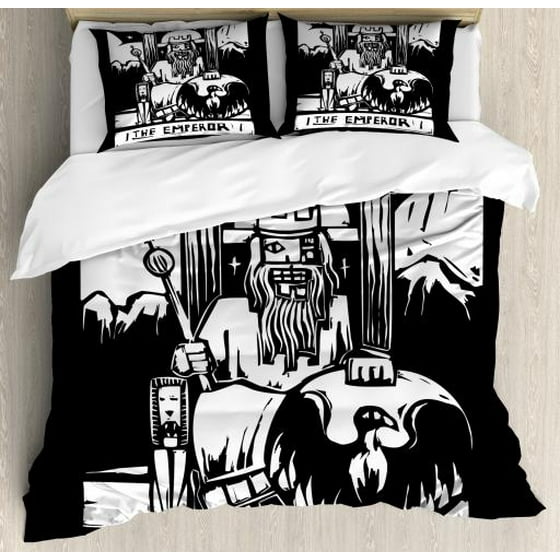 Tarot King Size Duvet Cover Set Card For The Emperor Woodcut Tarot King Size Duvet Cover Set Card For The Emperor Woodcut Style Ilration Monochromatic Artwork Decorative 3 Piece Bedding With 2 Pillow