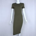 thumbnail image 3 of Femmes Robe Manches Courtes Tunique Robe Cou Vestido Casual Équipage Arrivée Robe Nouveau Crayon Mince Bodycon, 3 of 9