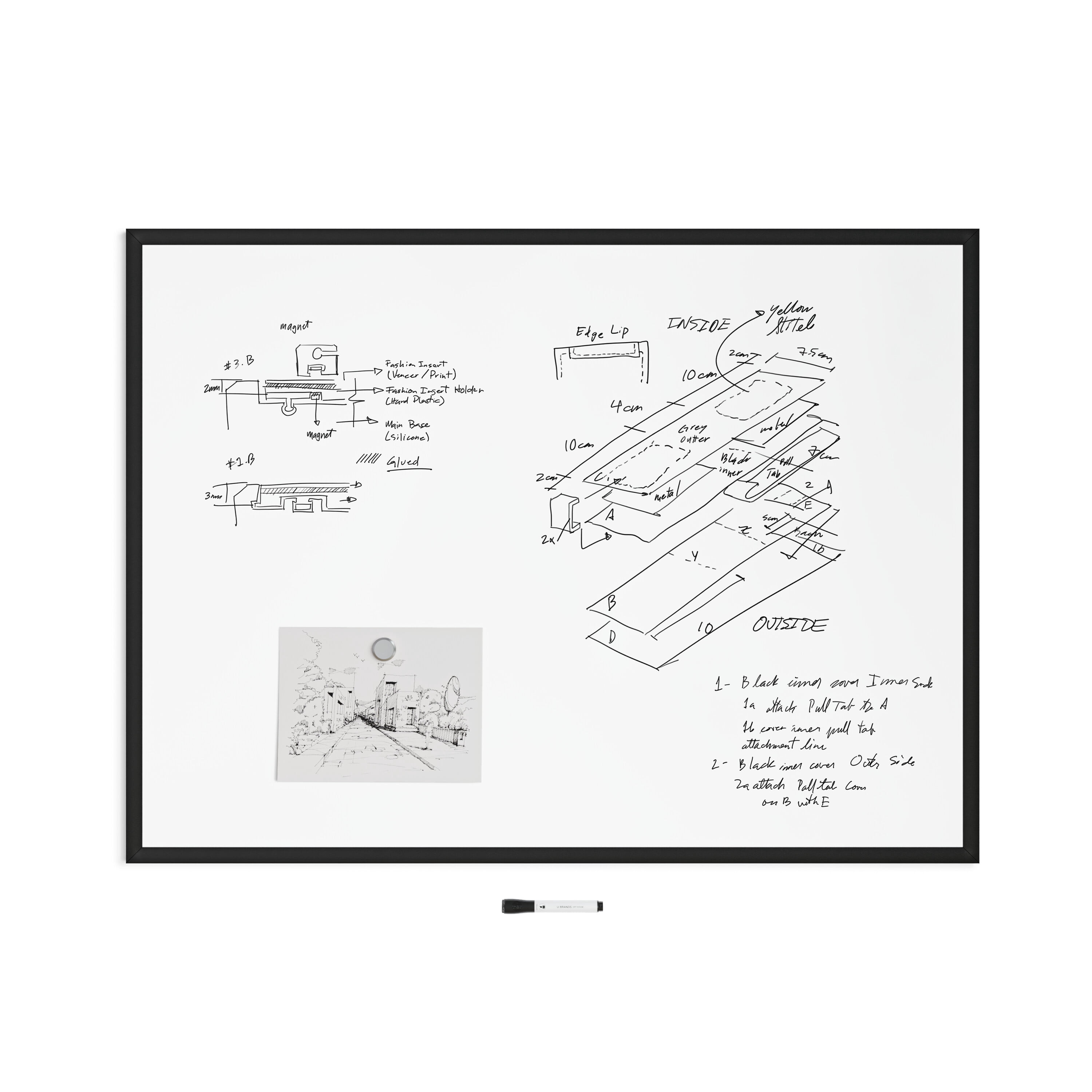 U Brands Magnetic Dry-Erase Board, 48 x 36 inches, Black MDF Frame