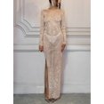 thumbnail image 3 of Robe Longue à Paillettes Transparente Manches Longues Robe Moulante Maxi Robe en Maille Creuse pour Fête Club, 3 of 5