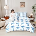 thumbnail image 4 of Castle Fairy Cartoon Bowknot Twin Comforter Sets Female Men,Blue Ribbon Bow Bedding Set, 4 of 8