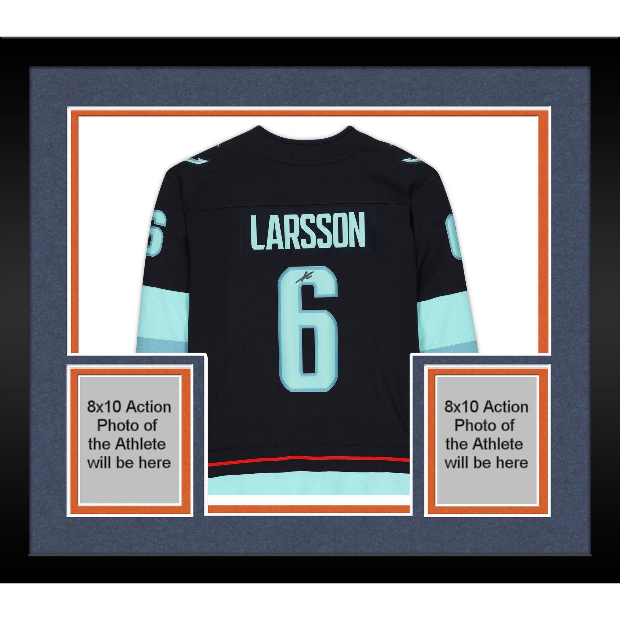 Framed Adam Larsson Seattle Kraken Autographed Navy Fanatics Breakaway Jersey with Inaugural Season Jersey Patch - Fanatics Authentic Certified