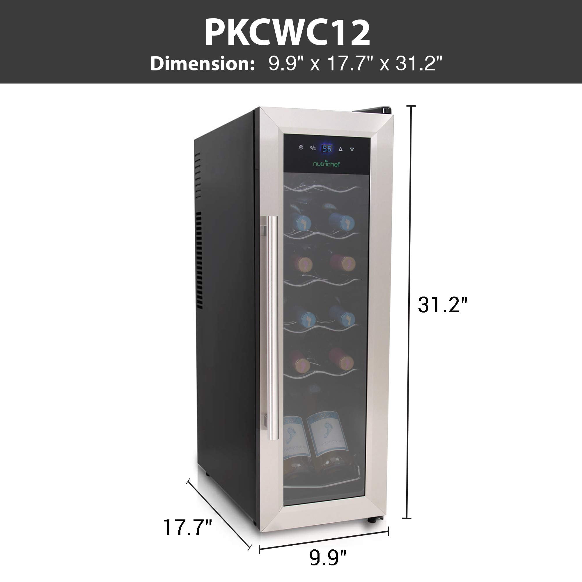 NutriChef PKCWC12 12 Bottle Cooler Refrigerator White and Red Countertop Chiller W/ Digital Control