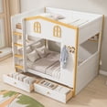thumbnail image 4 of Harper & Bright Designs Twin Over Twin House Bunk Bed with Storage Shelves, Solid Wood Twin Size Princess Castle Bunk Bed with Drawers for Boys and Girls, White+Natural, 4 of 12
