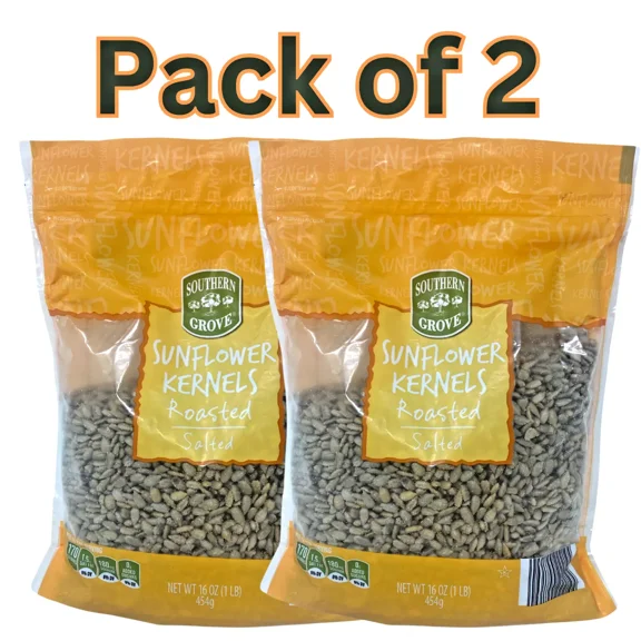 Southern Grove Sunflower Kernels, Roasted & Salted, 16 oz (1 lb) Resealable Bag, Healthy Snack Pack of 2