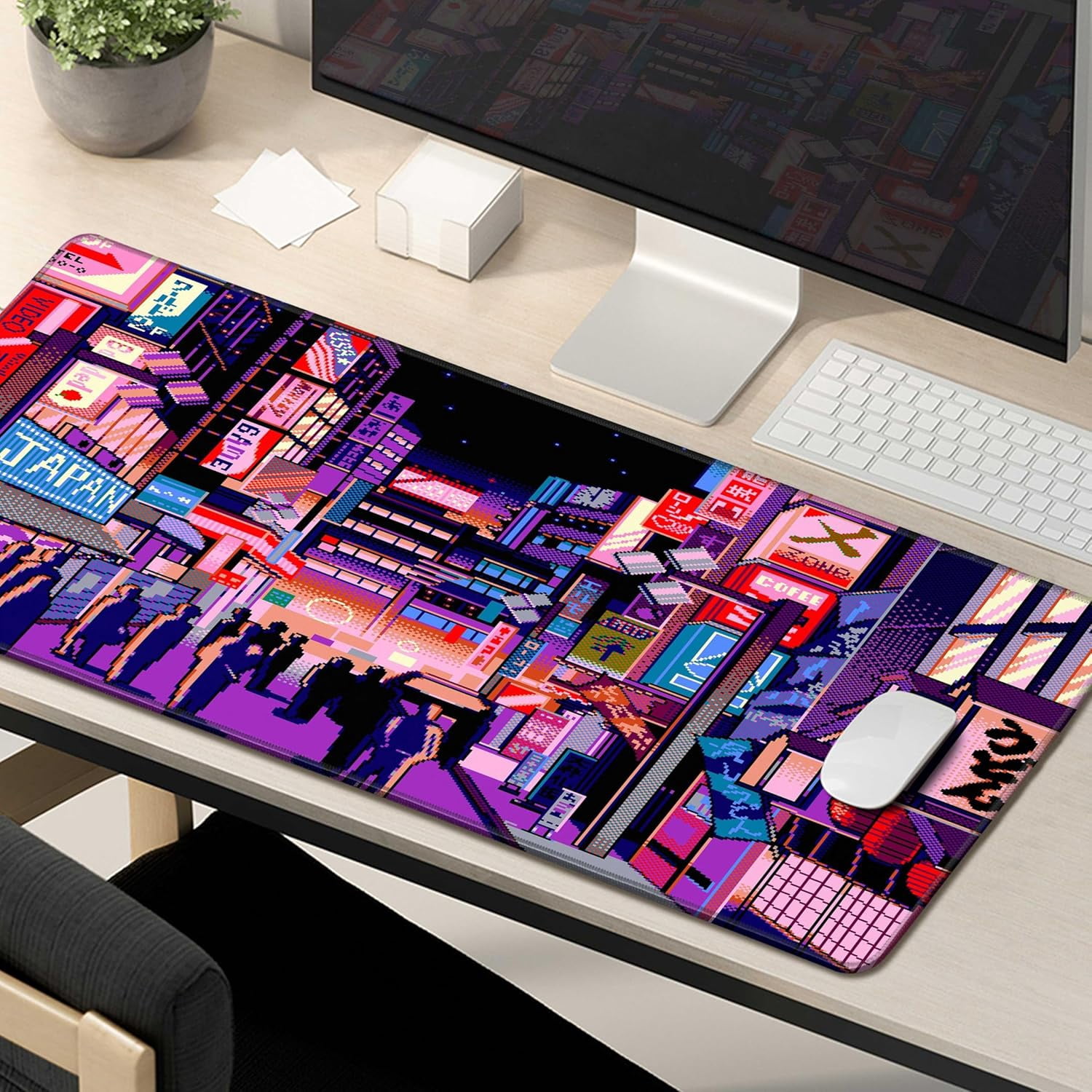 Japanese Large Mouse Pad XL - Anime Extended Gaming Mouse Mat Desk Pad,3mm Thick Long Non-Slip Rubber Base Mice Pad,Stitched Edges Mousepad,31.5 X 11.8 Inch - Tokyo Pixel Street