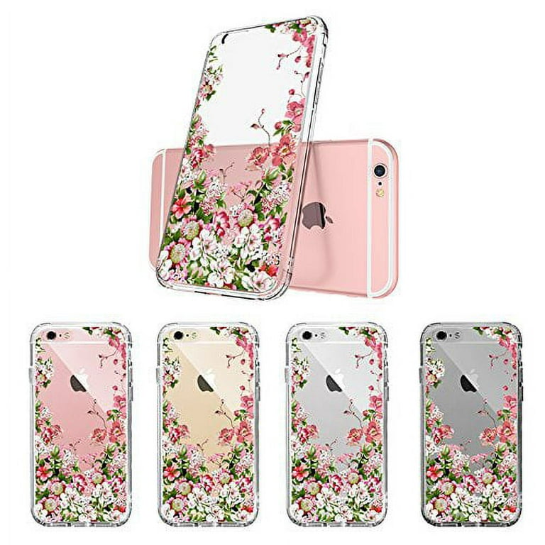 bicol Funda para iPhone 6, iPhone 6s, diseño floral de flores para niñas,  funda rígida de plástico transparente con diseño de TPU suave, funda