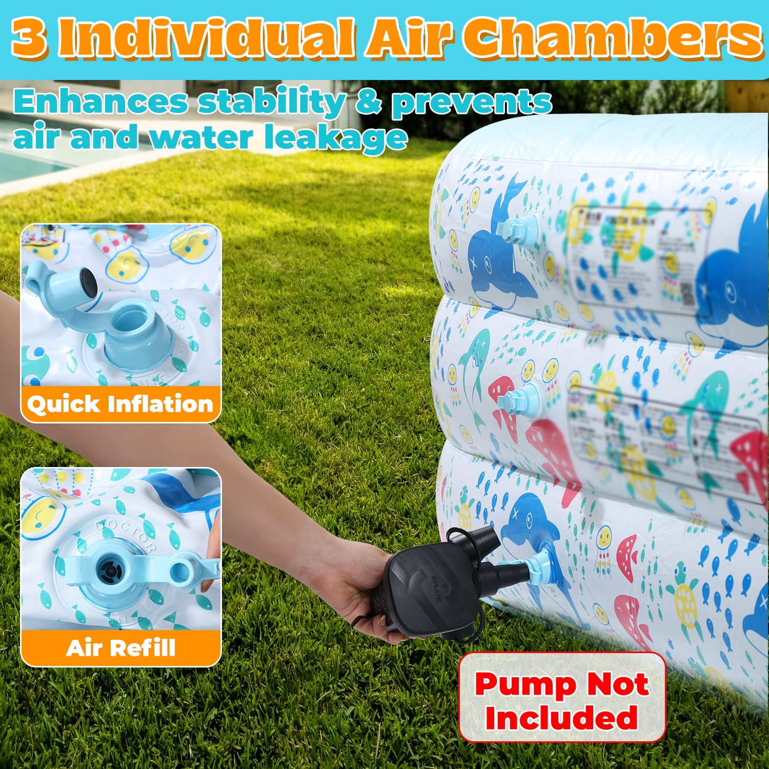 WonderStone 2 in 1 Inflatable Pool with Sprinkler, 118''x 71''x 24'' Oversizd Thickened Family Swimming Pool, Blow up Pool for Adult Kids Children Summer Outdoor Garden Backyard