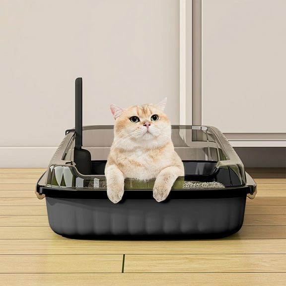 Taicans Large Cat Litter Box,Open Top Extra Large Litter Box with Scoop for Big Cats and Multi-Cat Households,High Sided Scatter Shield,Easy to Clean,Semi-Enclosed Design,19x12.6x5.5inch
