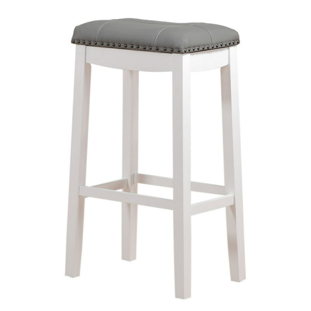 Angel Line Cambridge 29" Padded Saddle Stool, White w/ Gray Cushion