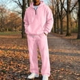 thumbnail image 2 of ASDFVBKG Men Full Zip Fleece Hoodie & Cargo Pants Outfit, Elastic Waist Wide Leg Trousers 2 Piece Casual Tracksuit Pink M, 2 of 4