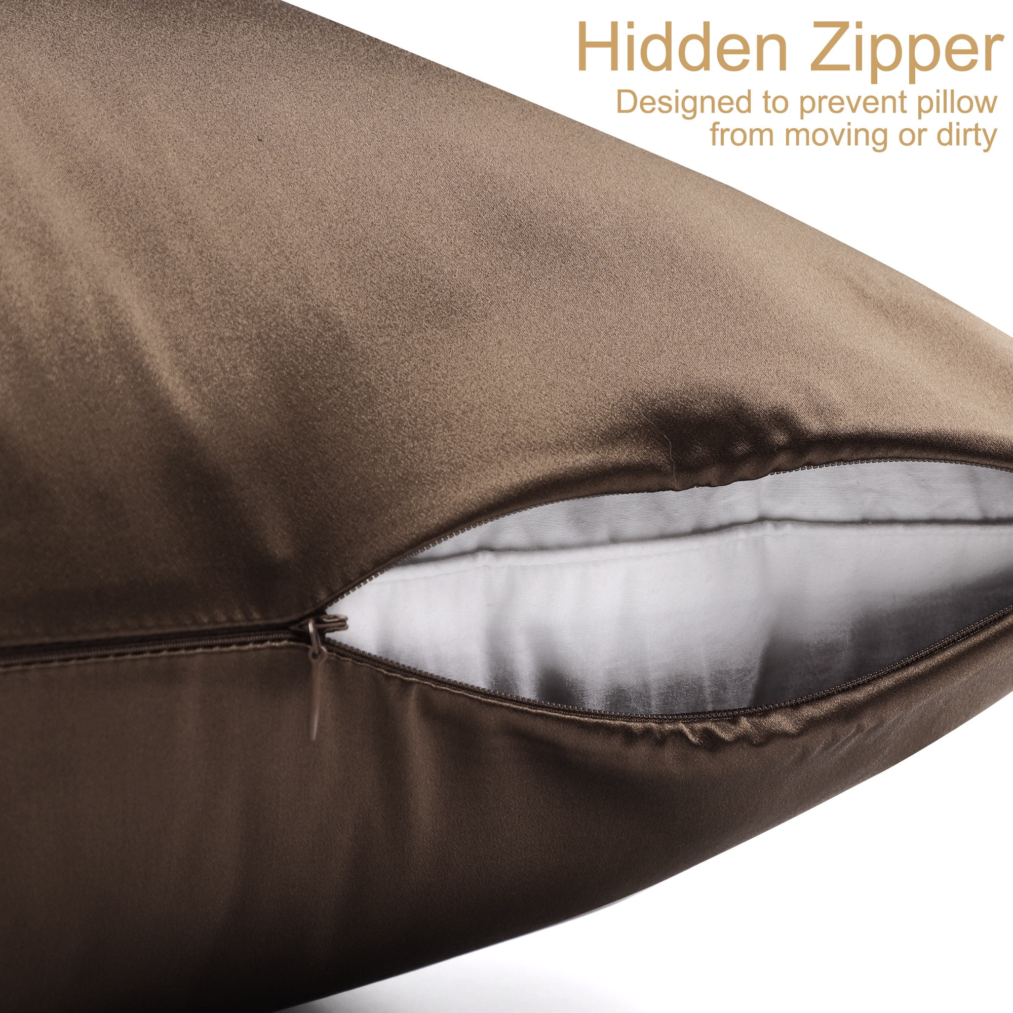 PiccoCasa 19 Momme Silk Pillowcase for Travel Size Pillow, Coffee, 14"x20"
